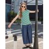 Arshiner Girls Cap Sleeve T Shirts Ruched Knot Side Summer Crewneck Casual Tops Blouse Tee(Light Green Stripe)