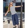 Arshiner Girls Cap Sleeve T Shirts Ruched Knot Side Summer Crewneck Casual Tops Blouse Tee(Navy Blue Stripe)
