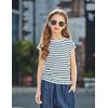 Arshiner Girls Cap Sleeve T Shirts Ruched Knot Side Summer Crewneck Casual Tops Blouse Tee(Navy Blue Stripe)