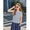 Arshiner Girls Cap Sleeve T Shirts Ruched Knot Side Summer Crewneck Casual Tops Blouse Tee(Navy Blue Stripe)