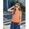 Arshiner Girls Cap Sleeve T Shirts Ruched Knot Side Summer Crewneck Casual Tops Blouse Tee(Orange Stripes)