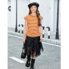 Arshiner Girls Cap Sleeve T Shirts Ruched Knot Side Summer Crewneck Casual Tops Blouse Tee(Orange Stripes)