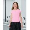 Arshiner Girls Cap Sleeve T Shirts Ruched Knot Side Summer Crewneck Casual Tops Blouse Tee(Pink)