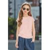 Arshiner Girls Cap Sleeve T Shirts Ruched Knot Side Summer Crewneck Casual Tops Blouse Tee(Pink Stripe)