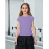 Arshiner Girls Cap Sleeve T Shirts Ruched Knot Side Summer Crewneck Casual Tops Blouse Tee(Purple)