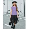 Arshiner Girls Cap Sleeve T Shirts Ruched Knot Side Summer Crewneck Casual Tops Blouse Tee(Purple)
