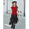 Arshiner Girls Cap Sleeve T Shirts Ruched Knot Side Summer Crewneck Casual Tops Blouse Tee(Red)