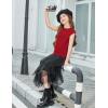 Arshiner Girls Cap Sleeve T Shirts Ruched Knot Side Summer Crewneck Casual Tops Blouse Tee(Red)