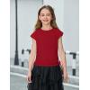 Arshiner Girls Cap Sleeve T Shirts Ruched Knot Side Summer Crewneck Casual Tops Blouse Tee(Red)