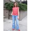 Arshiner Girls Cap Sleeve T Shirts Ruched Knot Side Summer Crewneck Casual Tops Blouse Tee(Red Stripe)