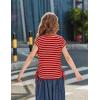 Arshiner Girls Cap Sleeve T Shirts Ruched Knot Side Summer Crewneck Casual Tops Blouse Tee(Red Stripe)