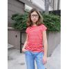 Arshiner Girls Cap Sleeve T Shirts Ruched Knot Side Summer Crewneck Casual Tops Blouse Tee(Red Stripe)