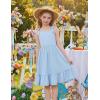 Arshiner Girls Summer Dress Bowknot Strap Casual Sleeveless Tiered Sundress with Pockets 6-14 Years(Blue)