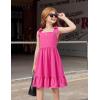 Arshiner Girls Summer Dress Bowknot Strap Casual Sleeveless Tiered Sundress with Pockets 6-14 Years(Hot Pink)