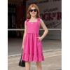 Arshiner Girls Summer Dress Bowknot Strap Casual Sleeveless Tiered Sundress with Pockets 6-14 Years(Hot Pink)