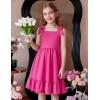 Arshiner Girls Summer Dress Bowknot Strap Casual Sleeveless Tiered Sundress with Pockets 6-14 Years(Hot Pink)