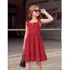 Arshiner Girls Summer Dress Bowknot Strap Casual Sleeveless Tiered Sundress with Pockets 6-14 Years(Red)