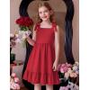 Arshiner Girls Summer Dress Bowknot Strap Casual Sleeveless Tiered Sundress with Pockets 6-14 Years(Red)