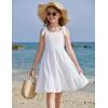 Arshiner Girls Summer Dress Bowknot Strap Casual Sleeveless Tiered Sundress with Pockets 6-14 Years(White)