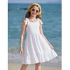 Arshiner Girls Summer Dress Bowknot Strap Casual Sleeveless Tiered Sundress with Pockets 6-14 Years(White)
