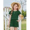 Arshiner Girls Summer Outfits 2 Piece Sets Ruffle Short Sleeve Button Down Shirts and Shorts Set Kids Clothes with Pockets(Deep Green)