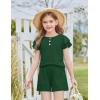 Arshiner Girls Summer Outfits 2 Piece Sets Ruffle Short Sleeve Button Down Shirts and Shorts Set Kids Clothes with Pockets(Deep Green)