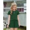 Arshiner Girls Summer Outfits 2 Piece Sets Ruffle Short Sleeve Button Down Shirts and Shorts Set Kids Clothes with Pockets(Deep Green)