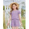 Arshiner Girls Summer Outfits 2 Piece Sets Ruffle Short Sleeve Button Down Shirts and Shorts Set Kids Clothes with Pockets(Lavender)