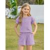 Arshiner Girls Summer Outfits 2 Piece Sets Ruffle Short Sleeve Button Down Shirts and Shorts Set Kids Clothes with Pockets(Lavender)