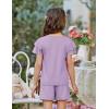 Arshiner Girls Summer Outfits 2 Piece Sets Ruffle Short Sleeve Button Down Shirts and Shorts Set Kids Clothes with Pockets(Lavender)