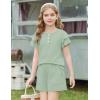 Arshiner Girls Summer Outfits 2 Piece Sets Ruffle Short Sleeve Button Down Shirts and Shorts Set Kids Clothes with Pockets(Light Green)