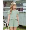 Arshiner Girls Summer Outfits 2 Piece Sets Ruffle Short Sleeve Button Down Shirts and Shorts Set Kids Clothes with Pockets(Light Green)
