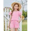 Arshiner Girls Summer Outfits 2 Piece Sets Ruffle Short Sleeve Button Down Shirts and Shorts Set Kids Clothes with Pockets(Pink)