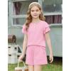 Arshiner Girls Summer Outfits 2 Piece Sets Ruffle Short Sleeve Button Down Shirts and Shorts Set Kids Clothes with Pockets(Pink)