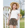 Arshiner Girls Summer Outfits 2 Piece Sets Ruffle Short Sleeve Button Down Shirts and Shorts Set Kids Clothes with Pockets(White+leopard)