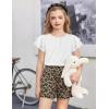 Arshiner Girls Summer Outfits 2 Piece Sets Ruffle Short Sleeve Button Down Shirts and Shorts Set Kids Clothes with Pockets(White+leopard)
