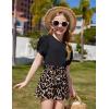Arshiner Toddler Girls Summer Outfits 2 Piece Set Knit Twist Puff Sleeve Top and High Waist Paper Bag Short with Pockets(Black Leopard)
