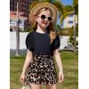 Arshiner Toddler Girls Summer Outfits 2 Piece Set Knit Twist Puff Sleeve Top and High Waist Paper Bag Short with Pockets(Black Leopard)