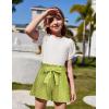 Arshiner Toddler Girls Summer Outfits 2 Piece Set Knit Twist Puff Sleeve Top and High Waist Paper Bag Short with Pockets(White Green Dots)