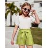 Arshiner Toddler Girls Summer Outfits 2 Piece Set Knit Twist Puff Sleeve Top and High Waist Paper Bag Short with Pockets(White Green Dots)