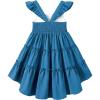 Arshiner Toddler Girls Dress Ruffle High-Low Hem Smocked Dresses Summer Beach Butterfly Sundress with Pocket(Dark Blue)