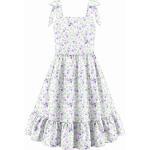Arshiner Girls Summer Dress Bowknot Strap Casual Sleeveless Tiered Sundress with Pockets 6-14 Years(Purple Floral)