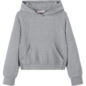 Arshiner Girls Sweatshirt Teen Waffle Cropped Hoodies Casual Long Sleeve Cute Pullover Tops(Grey)