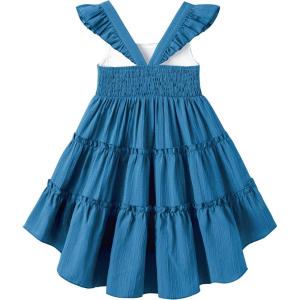Arshiner Toddler Girls Dress Ruffle High-Low Hem Smocked Dresses Summer Beach Butterfly Sundress with Pocket(Dark Blue)