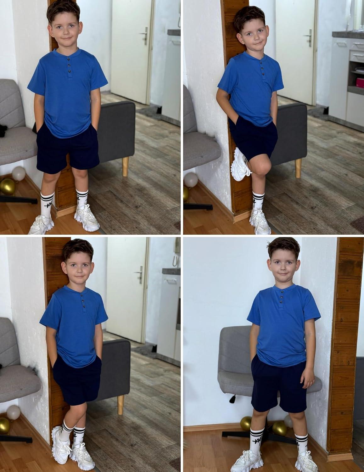 image:imageArshiner Boys Summer Clothing Sets 3button Short Sleeve Tee and Shorts Casual Outfits for 512 YearsBlue Navy