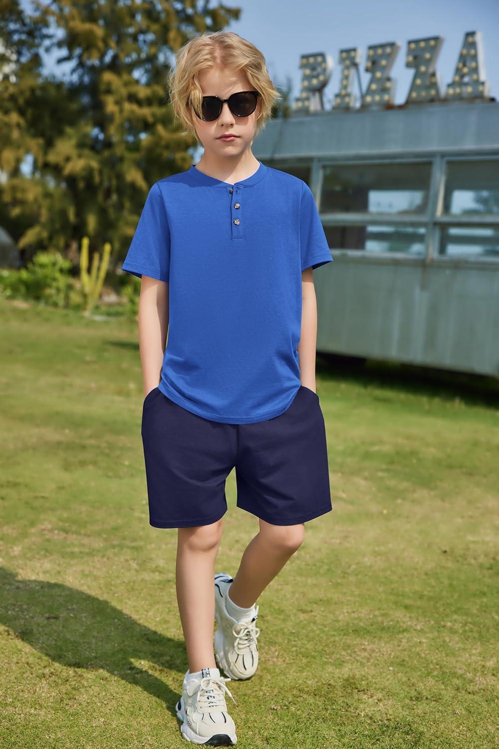 image:imageArshiner Boys Summer Clothing Sets 3button Short Sleeve Tee and Shorts Casual Outfits for 512 YearsBlue Navy