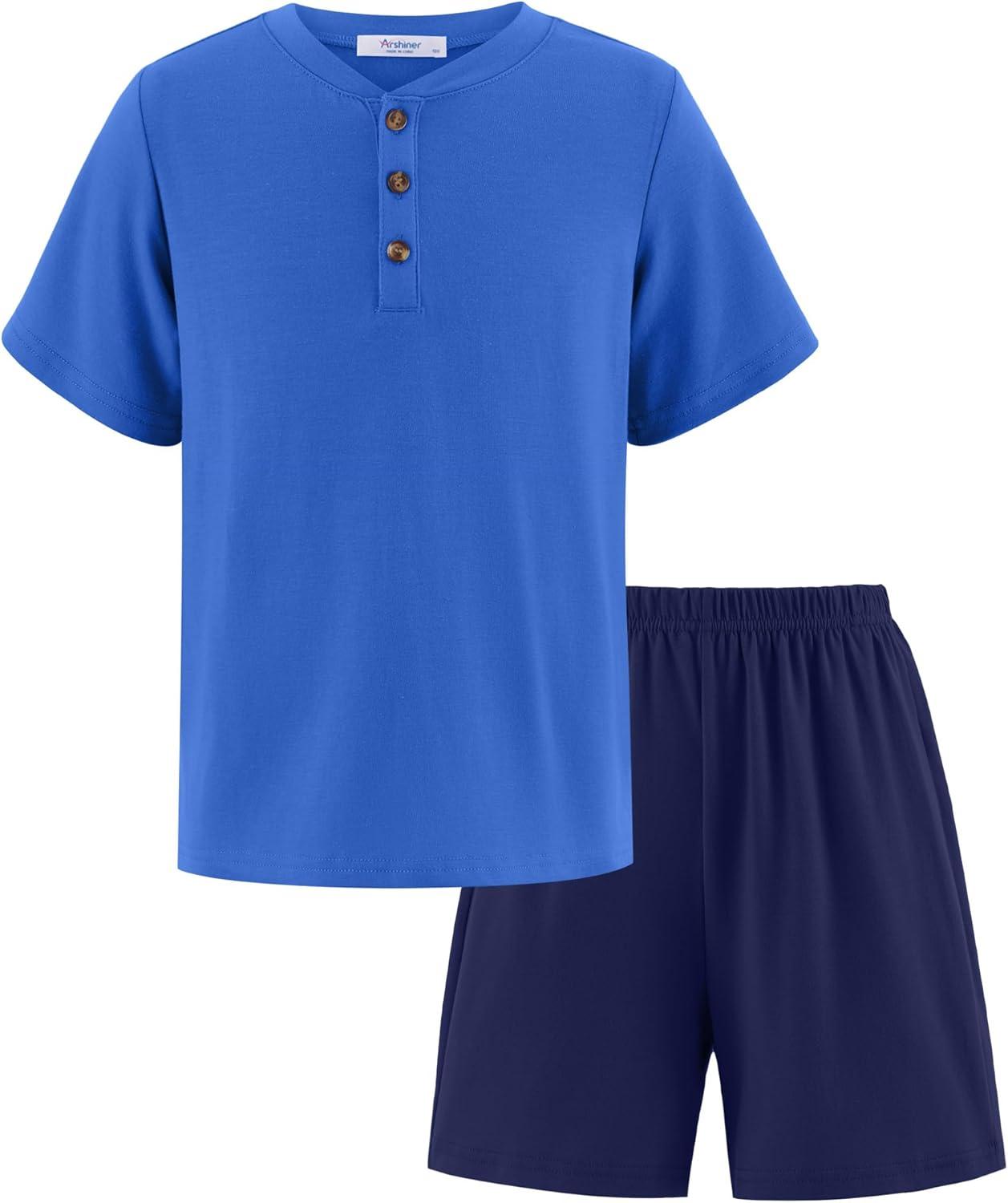 image:imageArshiner Boys Summer Clothing Sets 3button Short Sleeve Tee and Shorts Casual Outfits for 512 YearsBlue Navy