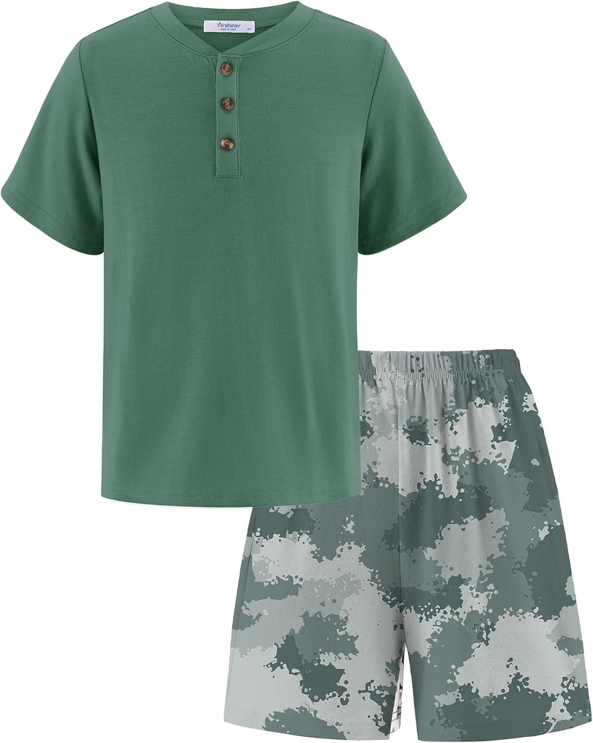 image:imageArshiner Boys Summer Clothing Sets 3button Short Sleeve Tee and Shorts Casual Outfits for 512 YearsGreen Camo