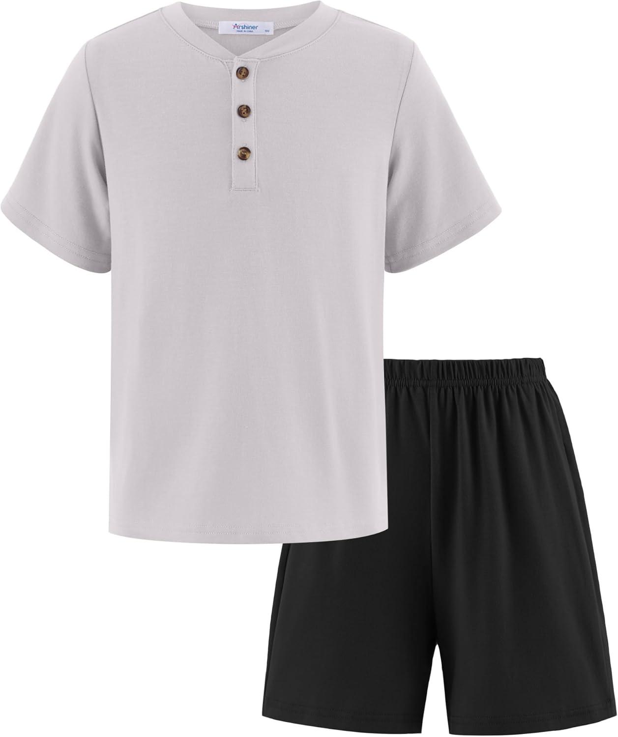 image:imageArshiner Boys Summer Clothing Sets 3button Short Sleeve Tee and Shorts Casual Outfits for 512 YearsGrey Black