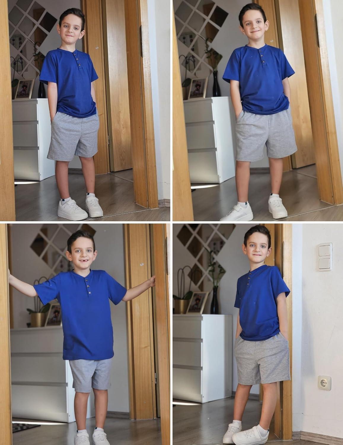 image:imageArshiner Boys Summer Clothing Sets 3button Short Sleeve Tee and Shorts Casual Outfits for 512 YearsNavy Bluegrey